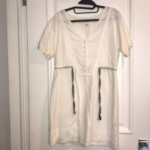JCrew White Cotton S/S Dress with Drawstring